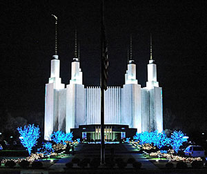 DC Mormon Temple with holiday lights
